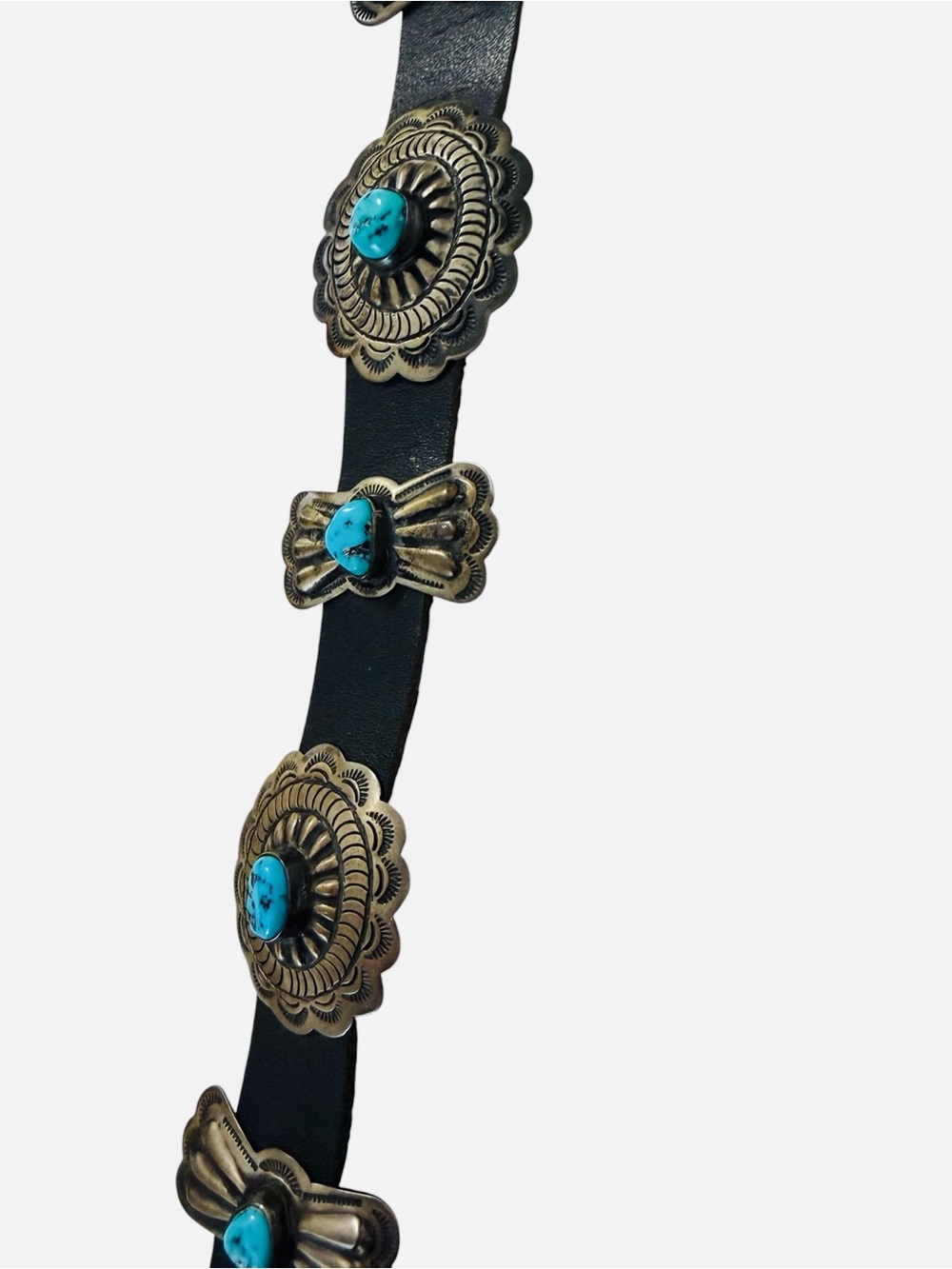 Vintage Sterling Silver Turquoise Navajo Style Concho Belt Stamped JE - Picture 6 of 9